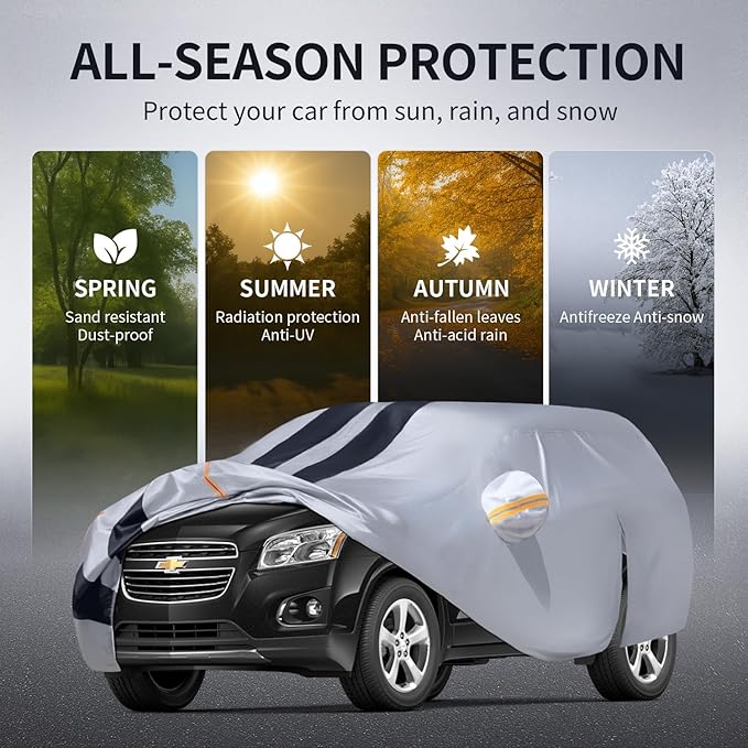 10 Layers Sedan Car Cover Custom Fit for Chevrolet Trax(2013-2025), 100% Waterproof All Weather for Automobiles, Gift with Towel, Heavy Duty Car Covers for Rain Sun UV Protection with Door Zipper.