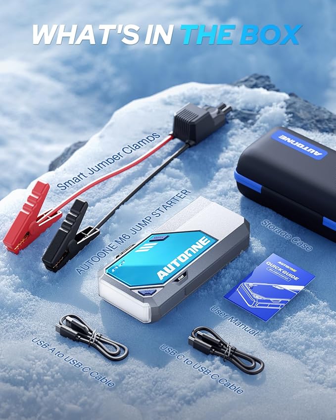 AUTOONE 9500A Car Jump Starter 12V Car Battery Jumper Starter Portable (All Gas/All Diesel) 168W DC Jump Box for Car Battery with Built-in Booster, Type-C Fast Charge & Jumper Cables Jump Pack