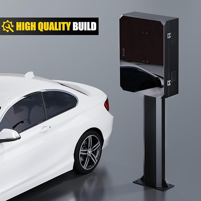 EV Charger Pedestal, Outdoor EV Charger Stand, Pedestal for Charging Station, Applicable to All Charging Case Styles, Floor Mounted, All Weather, Electric Vehicle Pile, Stainless Steel, Black