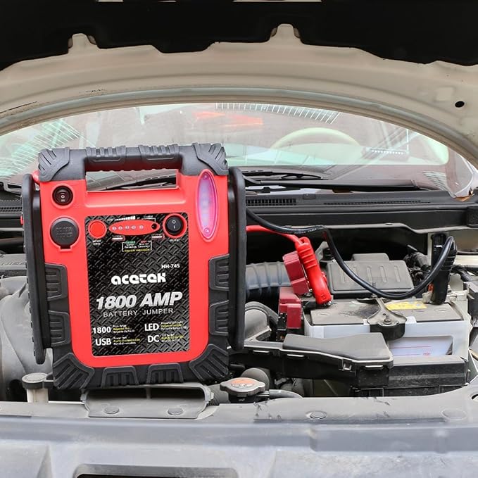 1800 Amp Car Jump Starter, 20000 mAh Emergency Supply Power Pack (Up to 6 L Gas or 6 L Diesel Engine), 12V Auto Lead-Acid Battery Booster with LED Light & USB Ports