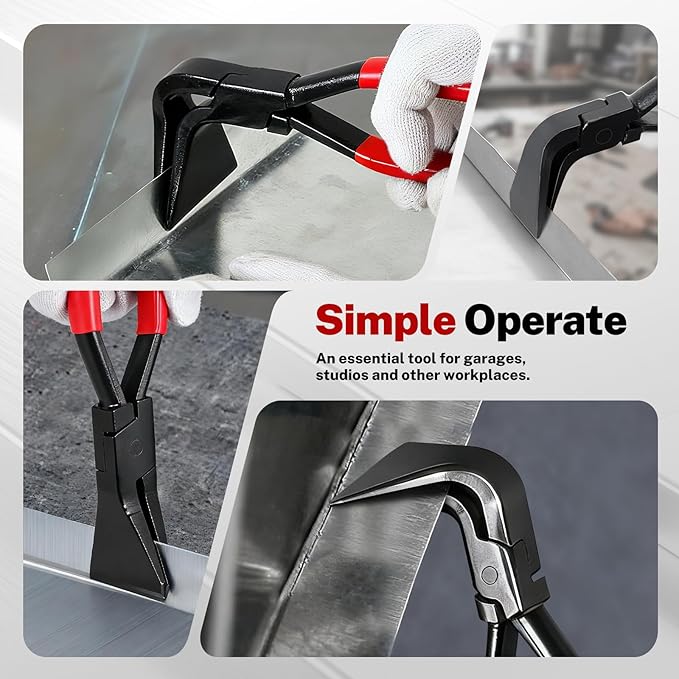BILITOOLS 3-Piece Hand Seamer Sheet Metal Tools, Sheet Metal Bending Pliers Set Straight, 45° & 90° Bending Tool Comfort with Grip Handle