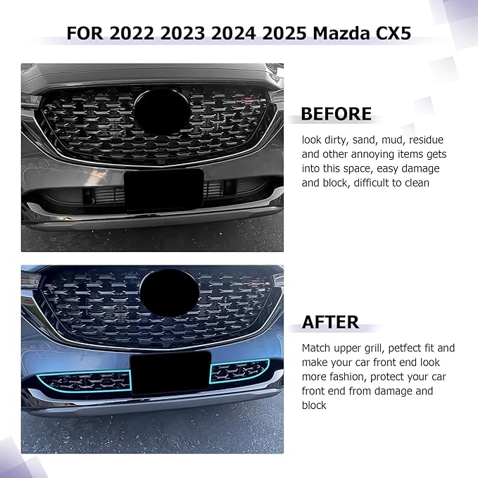 LUWU Front Grill Mesh Compatible With 2022 2023 2024 2025 Mazda CX-5 Front Mesh Grill Inserts Trims Front Mesh Grille Cover Guard for 2024 2025 Mazda CX5 Car Exterior Accessories ABS Material, 2PCS