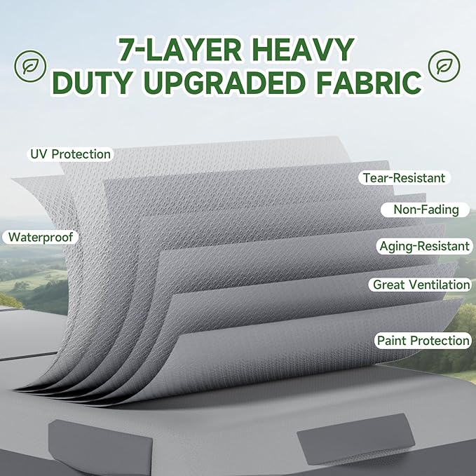 Umbrauto 5th Wheel RV Cover Upgraded 7 Layers Top Anti-UV Waterproof Breathable Camper Covers Fits 31' - 34' Travel Trailer Motorhome with 2Pcs Extra Straps & Gutter Covers