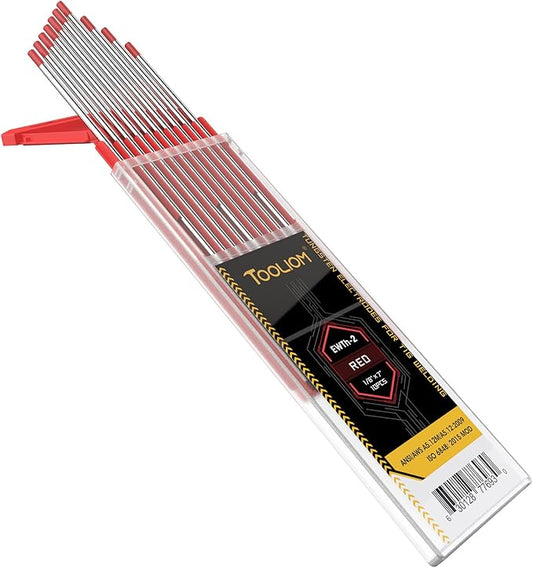 TOOLIOM TIG Tungsten Welding Tungsten Electrodes Tungsten 1/8" x 7" (Red,Ewth-2) 10-Pack