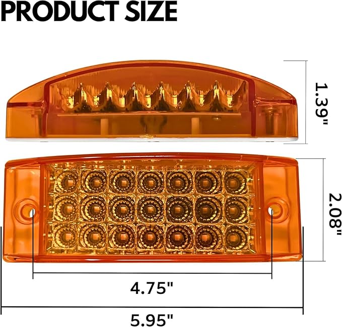 10x Amber + 10x Red 6" 21 LED Side Marker Clearance Light Rectangle 12V Truck Trailer Camper Boat Marine 6x2 Rectangular Surface Mount Sealed and Waterproof Strobe/Turn Functions
