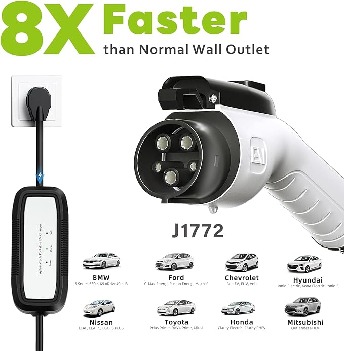 Level 2 EV Charger (Max 32 Amp/7.68KW) Portable EVSE for SAE J1772 Charger EVs, NEMA14-50P and 21Ft Cable,Plug-in Home EV Charging Station