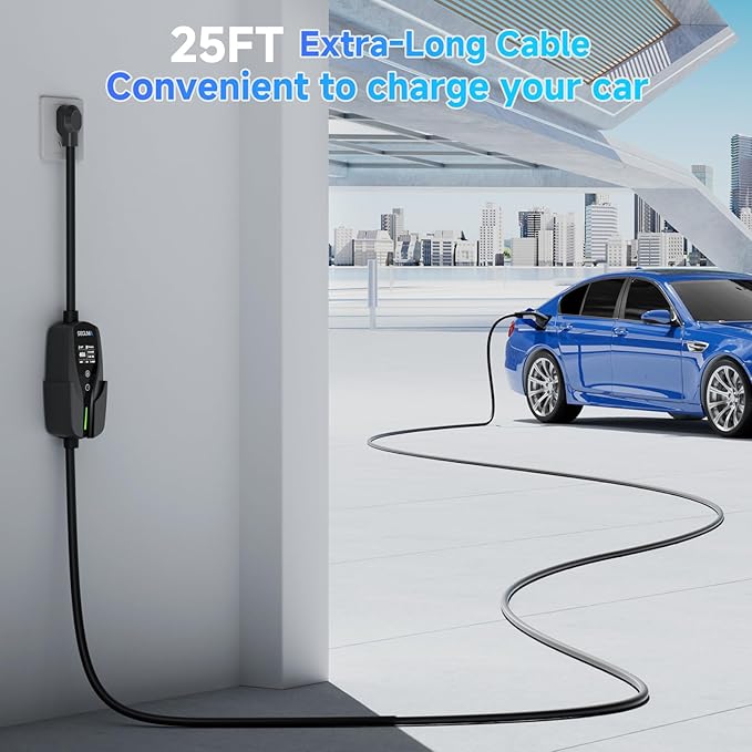 Level 2 EV Charger, 40Amp Electric Car Chargers 25FT Cable with NEMA 14-50 Plug, Adjustable Current, Timing Delay Electric Vehicle Chargers for J1772 BEVs/PHEVs 240V 9.6kW