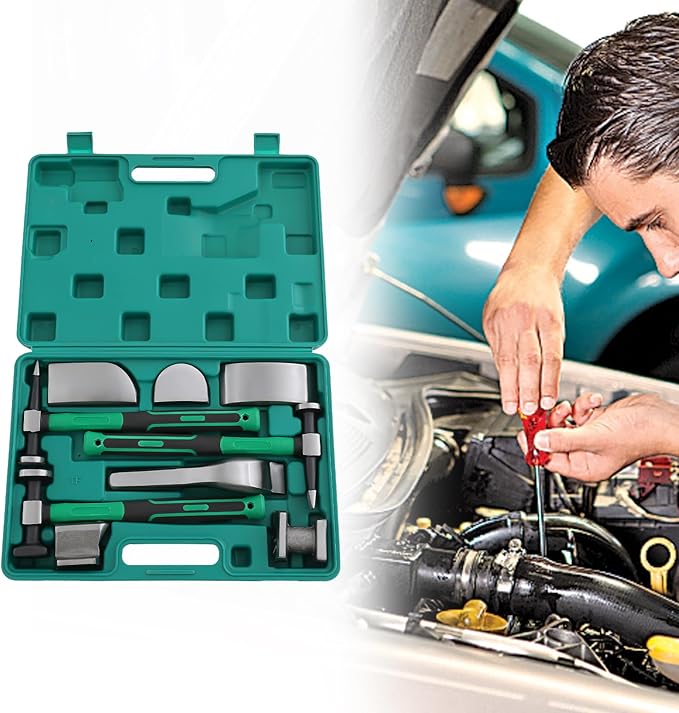 9-Piece Auto Body Hammer and Dolly Kit, Dent Repair Tool Set for Cars, No Panel Removal Needed, Protects Original Paint