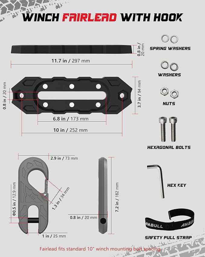 Towing Winch Fairleads with Tow Hook, Upgrade Al Hawse Fairlead with G80 Heavy Duty Forged Steel Winch Hook for Electric Winch, 33000lb Break Strength, for Synthetic Rope Recorvery, BlackGray