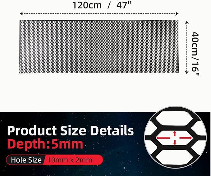 AggAuto 47"x16" ABS Plastic Universal Car Grill Mesh, Automotive Grille Insert Bumper Honeycomb Hole 10x10mm Grids Black