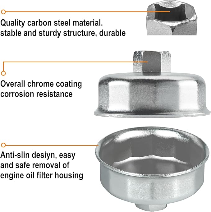 Jetech Oil Filter Cap Wrench 64.5mm x 14 Flute, Cartridge Type Socket Removal Tool with 14 Flutes and 64.5mm Inner Diameter