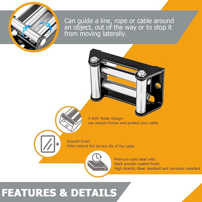 WeiSen 4 7/8" (124 MM) 4-Way Winch Roller Fairlead Bolt Centers fit 2000-3500 LBs ATV/UTV Winch