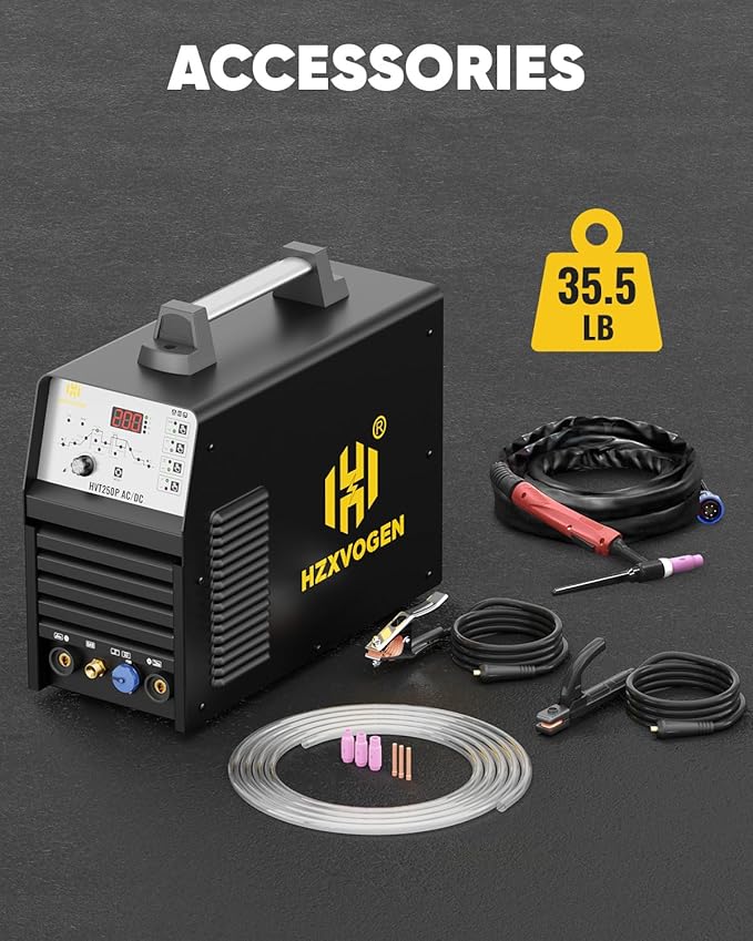 H HZXVOGEN TIG Welder AC DC with Pulse, 200A Aluminum TIG Welder with Square Wave 110V/220V IGBT Inverter HF TIG/Pulse TIG/Stick Welder Machine