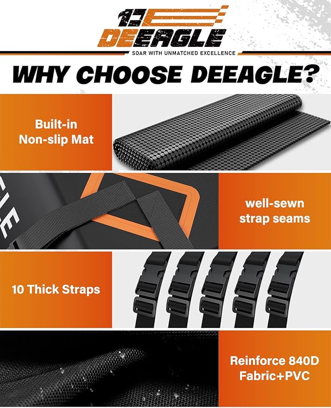 DEEAGLE Rooftop Cargo Carrier 21 Cubic Feet – Car Roof Cargo Bag for Vehicles Without Roof Rack – Waterproof Soft Car Top Carrier with Non-Slip Mat, 4 Door Hooks & 10 Reinforced Straps