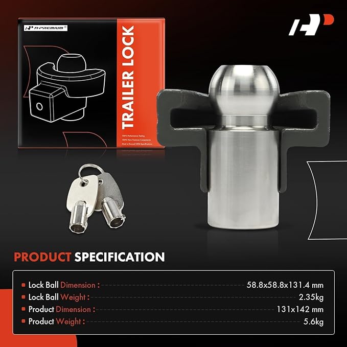 A-Premium Trailer Hitch Locks, 2 5/16 inches RV Trailer Coupler Lock, Ball Coupler, Adjustable Straight Tongue Trailer Coupler, 5.6KG Heavy Duty Lock (2.35KG Lock Ball) - with Straight Lip, with 2 key