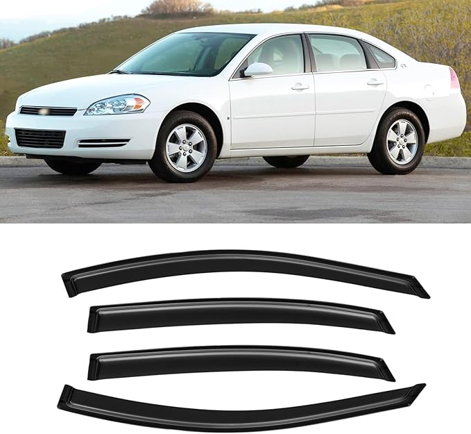 Window Rain Guards for 2006-2013 Chevy Chevrolet Impala & Impala Limited 2014-2016, Window Visor Guard Vent Wind Shade Deflector Rain Shield Protector Sun Visor for 06-13 Impala, Outside-Mount, 4PCS