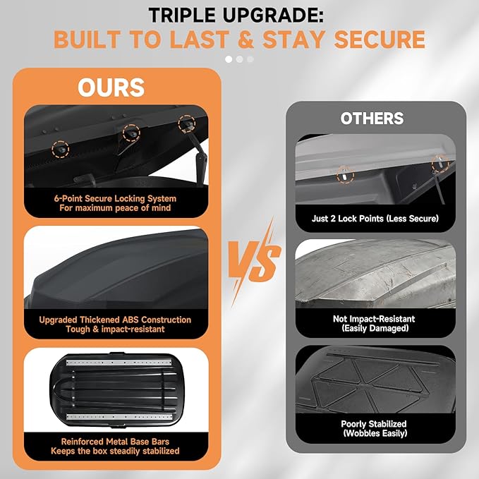 Hard Shell Roof Cargo Carrier with Security Keys, Roof Box, Cargo Box, 62.52 (L) x32.48 (W) x 13.19(H) Inches, 14 Cubic Feet (Tool-Free Install), Diamond Black