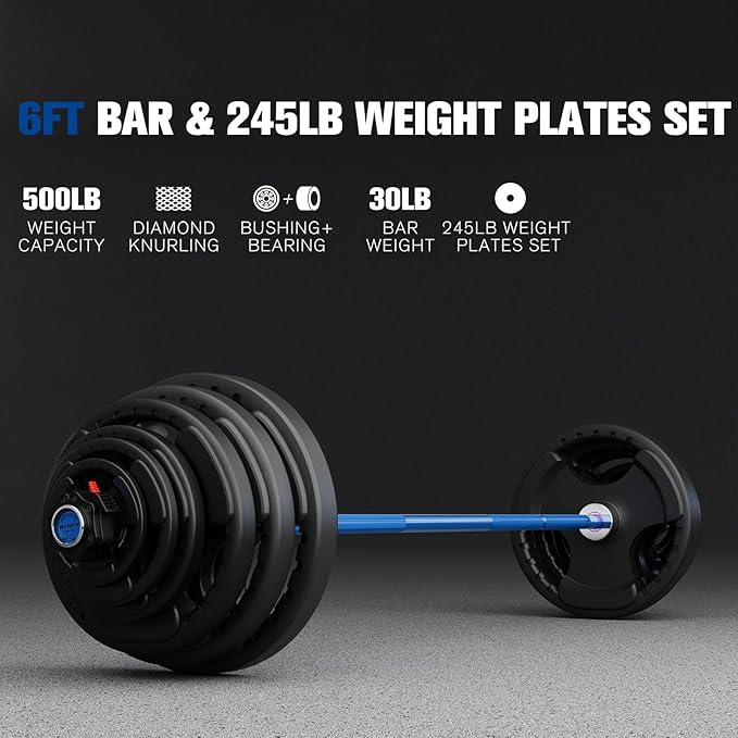 RitFit Barbell Weight Set - 4/6FT Olympic Barbell with Weight Plates (55-275LB Total) - Weightlifting Equipment for Squats, Curls, Deadlifts, Presses, Hip Thrusts