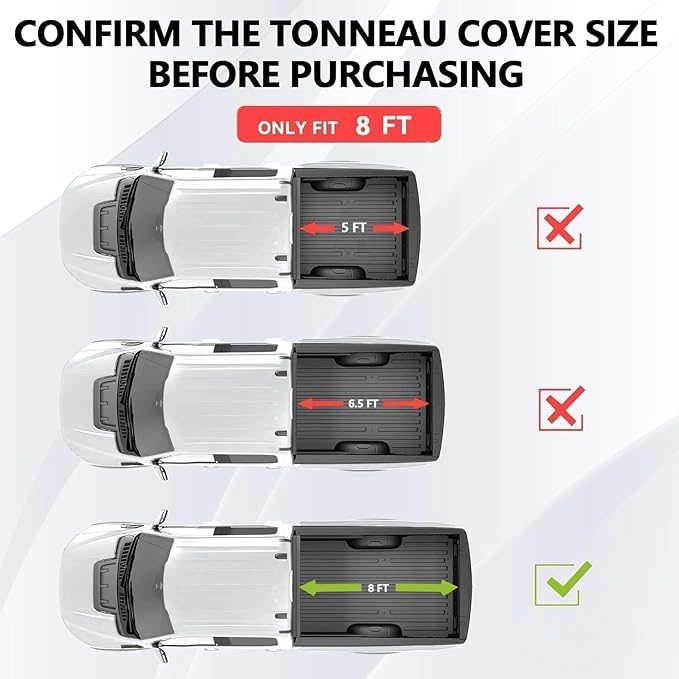 8' Hard Tri-Fold Truck Bed Tonneau Cover for 2015-2026 Ford F-150 8ft (96") Bed | Waterproof | Theftproof | Fiberglass | Security Lock