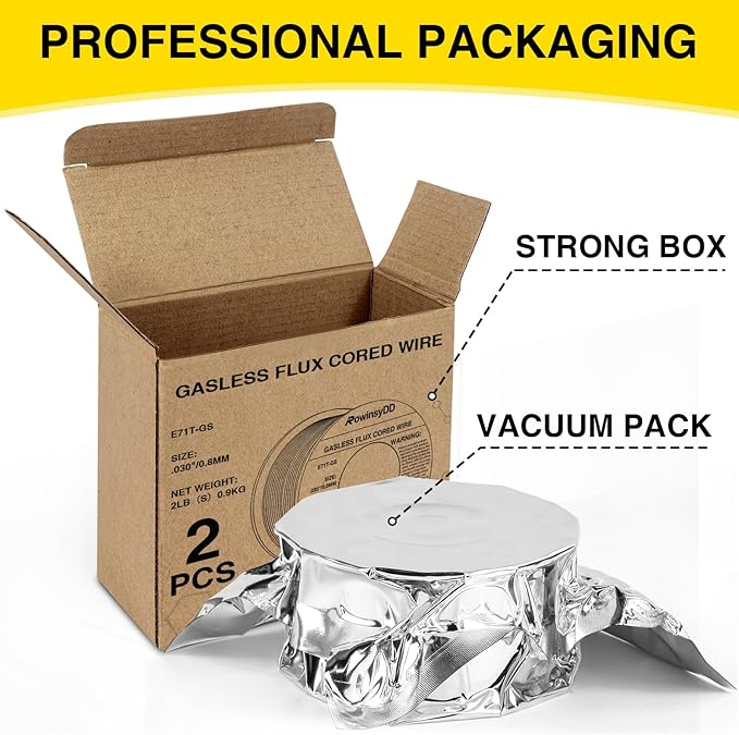2-Pack 0.030" Flux Core Welding Wire, E71T-GS Low Splatter Gasless Mild Carbon Steel Mig Welding Wire, Compatible With Most Welder, 2-Pound Each