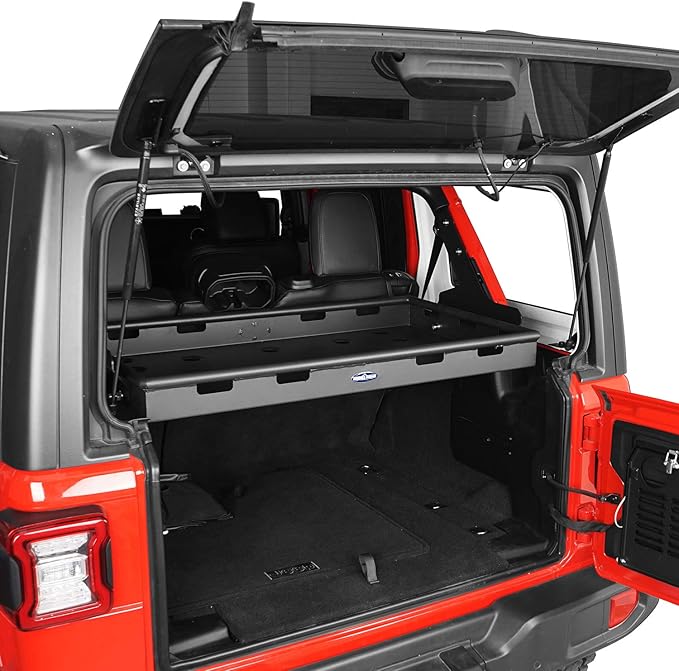 Hooke Road JLU Rear Trunk Cargo Cover Basket Rack Luggage Storage Carrier Tray for 2018-2025 Jeep Wrangler JLU 4-Door Hardtop & Sky One-Touch Power Top