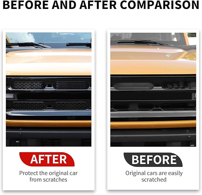 Jimen Compatible with Ford Bronco 2021-2023, 6PCS Front Grille Inserts Mesh Grill Cover Exterior Trim Accessories (Carbon Fiber)