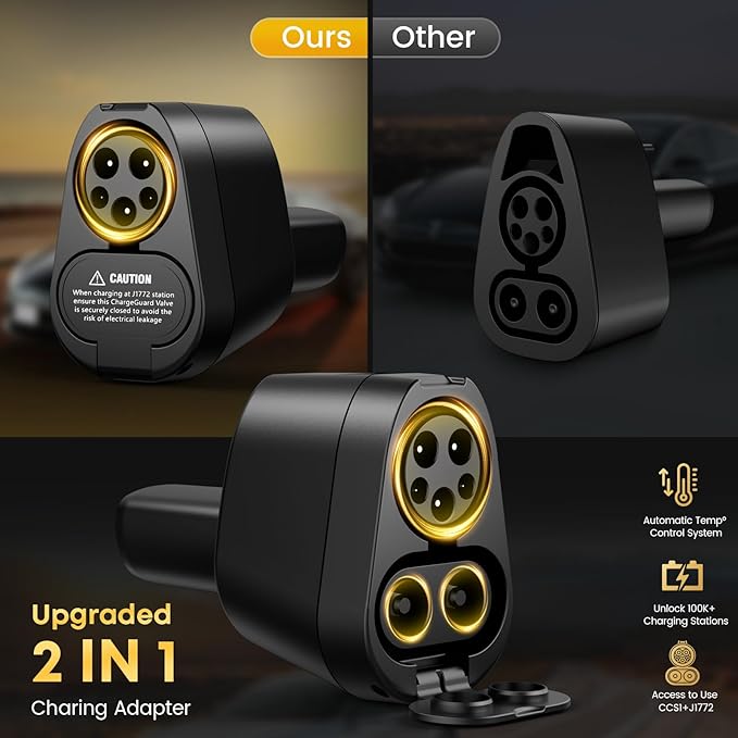 2-in-1 CCS & J1772 to Tesla Adapter - 250KW Fast CCS to Tesla Adapter, Compatible with Tesla Model S/3/X/Y/Cybertruck - Works with Electrify America, Blink, ChargePoint, and EVgo Station