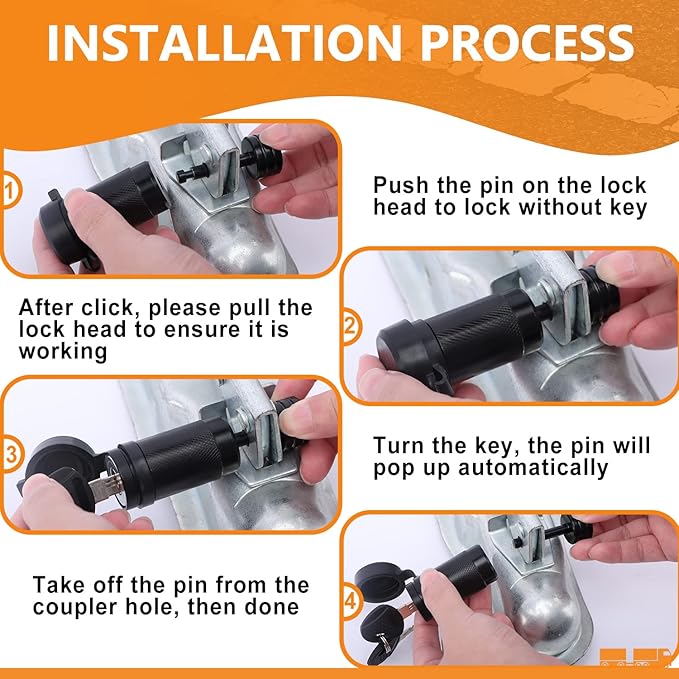 Trailer Coupler Lock 1/4" Dia, Trailer Tongue Lock with 7/8 Inch Span Fits Straight Tongue Trailer Coupler, Solid Coupler Lock with Keys for Towing Boat Truck RV Car Trailer (2Pack)