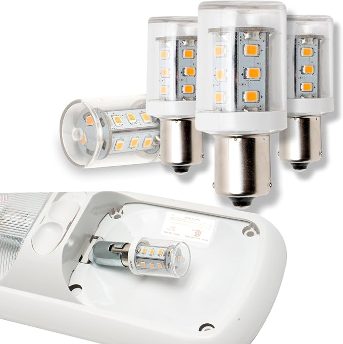 Leisure LED 18SMD 12 Volt Replacement LED Bulb, 12V 1141/1156 Interior Lighting RV Light Bulbs for Trailer Motorhome 5th Wheel, Marine Boat Dome Light Replacement (Warm White, 4-Pack)