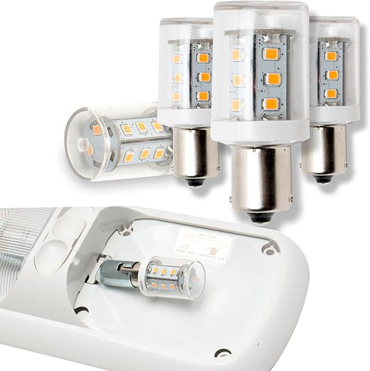 Leisure LED 18SMD 12 Volt Replacement LED Bulb, 12V 1141/1156 Interior Lighting RV Light Bulbs for Trailer Motorhome 5th Wheel, Marine Boat Dome Light Replacement (Warm White, 4-Pack)
