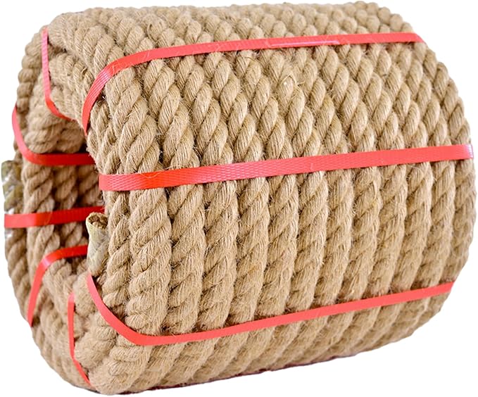 Jute Rope (3/4 in X 50 ft),Twisted Manila Rope,20mm Natural Thick Hemp Rope Heavy Duty Tug of War Ropes Thick Rope for Crafts Railing Gardening Bundling Hammocks Home Decorating