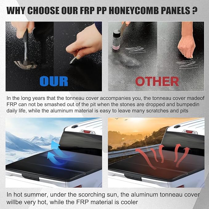 CAREONLINE New Black Hard Tri Fold Style Truck 5 Ft Bed Tonneau Cover W/LED Light Fits for 2015-2024 Che-v-y Colorado（OL-KR1010250321）