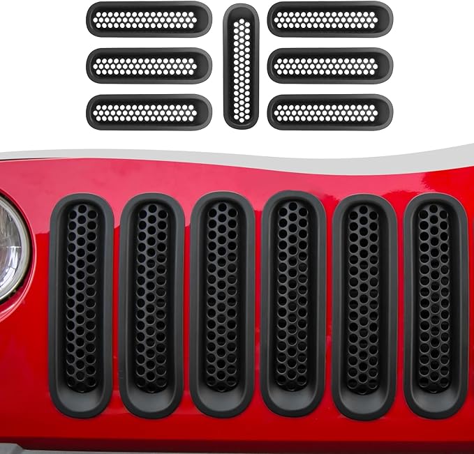 Mesh Grill Insert Grille Inserts Cover Fit for 2007-2018 Jeep Wrangler JK JKU(Matte Black)