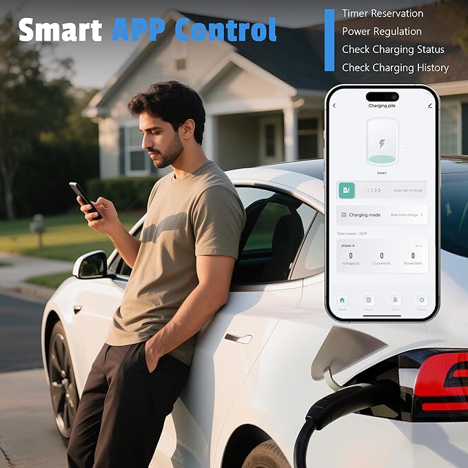 Level 2 Charger for with Tesla 40 Amp Without NACS Adapter, Portable EV Charger for with Tesla, Electric Car Chargers for Model Y/3/S/X, LCD Display & App Control(240V, NEMA14-50 Plug, 25+2FT Cable)