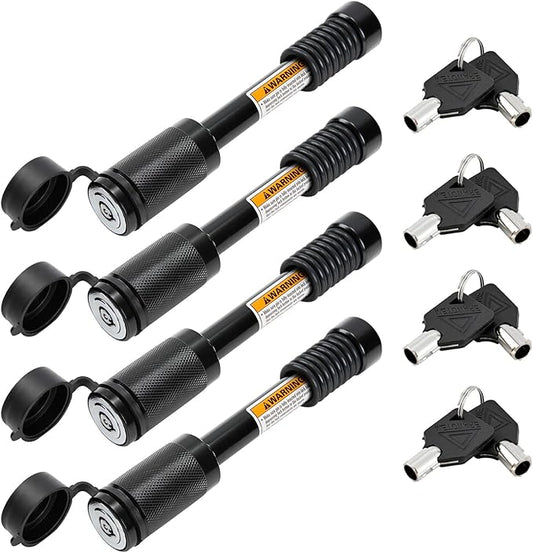 METOWARE Trailer Hitch Lock Hitch Receiver Pin Lock Fits Class III IV V and 2”- 3-1/2" Receiver with 5/8" Dia 4” Lock Pin and 8 Anti-Rattle Rubber O-Rings Receiver Hitch Lock (4 Pack)