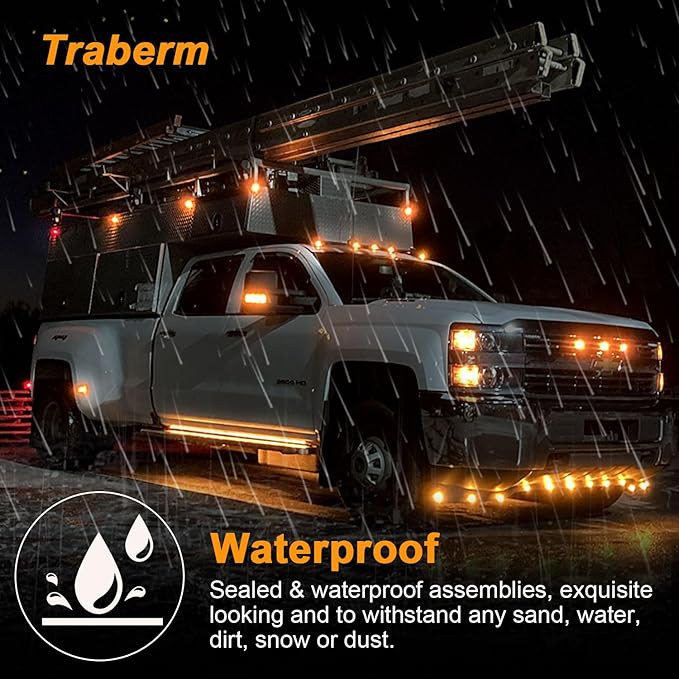 16Pcs 2" Inch Round Amber LED Trailer Side Marker Lights 4 LED, 2" Round Led Trailer Clearance Marker Lights with Grommets Wire Pigtail for Truck RV Flush Mount Waterproof Sealed