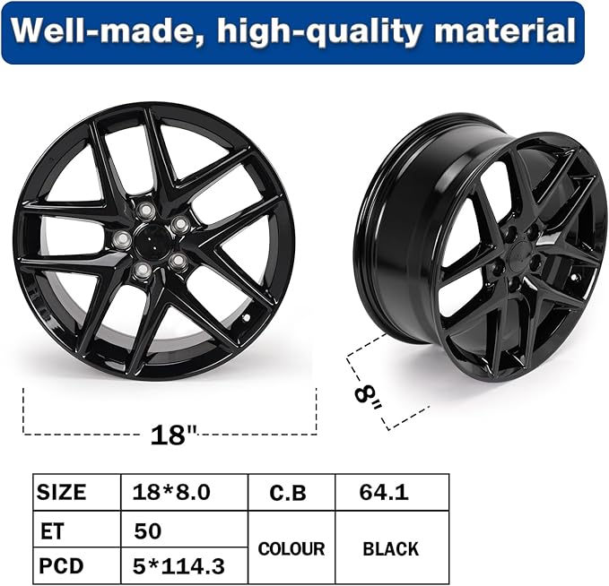 New 18" x 8" Aluminum Alloy Replacement for OE Wheel Rim Compatible with Honda Civic 2016-2024, Gloss Black, PCD 5x114.3, Set of 4