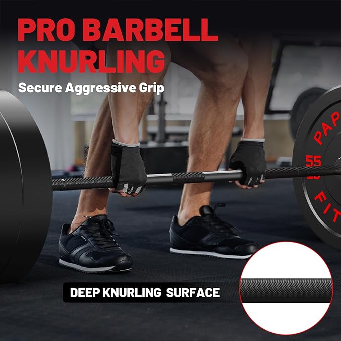 PAPABABE Olympic Barbell, 2-inch 45lb/35lb Weight Bar for Strength Training. 6.5ft/7ft Olympic Bar, 1000lb Plus Capacity, Chrome/Zinc Plating, knurled Grip for Bench Press Deadlift Squat