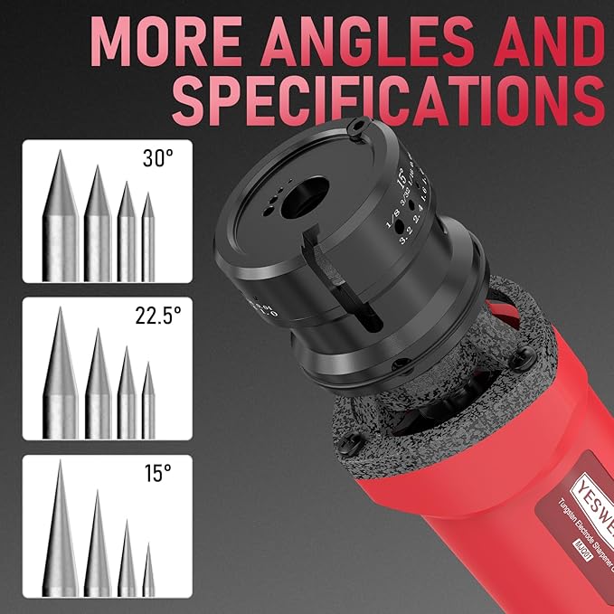 YESWELDER Tungsten Electrode Sharpener Grinder For TIG welding, Handheld Electric, 110V TIG Welding Rotary Tool With Flat Grinding Block Cut-Off Slot, 4 Sizes 3 Angles