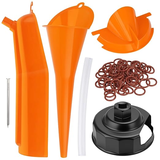 Oil Change Kit Fit for Harley, Oil Filter Cap Wrench, Crankcase Fill Funnel, Drip Free Oil Filter, Primary Case Oil Funnel, 50PCS Drain Plug O-Ring, Motorcycle Accessories Tool Fit for Harley Davidson