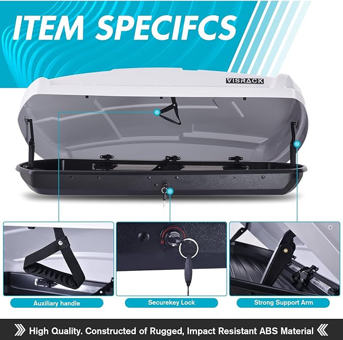 Hard Shell Roof Cargo Box Carrier with Security Keys,Heavy Duty Waterproof Rooftop Storage Box with Car Trunk Organize,58.3 L x 35.4 W x13 H Inches,15.5 Cubic Feet,Dual Side Opening,White
