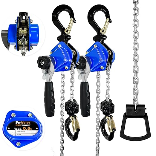 1/2Ton Chain Hoist (2-Pack) 1100Lbs Capacity 10ft Lift Small Come Along Alloy Steel G80 Chain 2 Heavy Duty Hooks, Manual Lever Chain Hoist for Garages Warehouse Automotive Machinery
