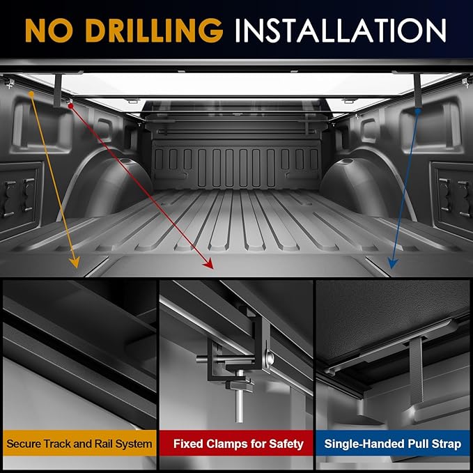 FRP Low Profile Hard Tri Fold Truck Bed Cover Fit for 20-25 Silverado/Sierra 2500 3500 HD 6.9FT Bed (82.2") Aluminum Hard Folding Drill-Free Tonneau Cover, Sleek, Fiberglass Waterproof