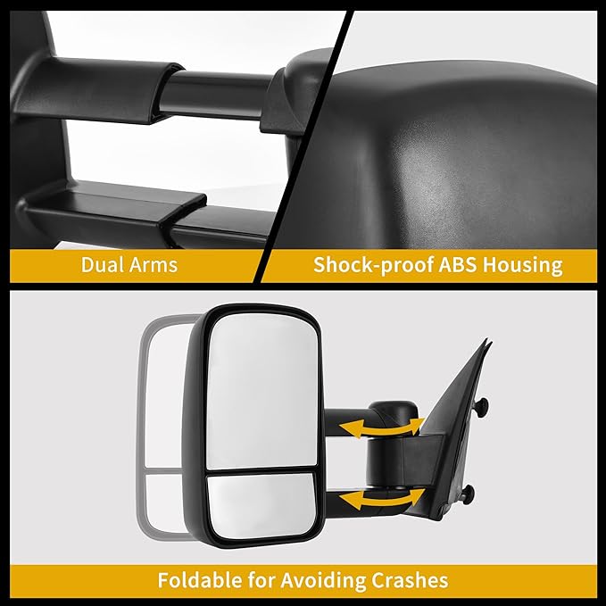 DWVO Tow Mirrors Compatible with 2014 2015 2016 2017 2018 Silverado Sierra 1500, 2015-2018 Silverado Sierra 2500 HD/3500 HD Side Mirrors with Manual Adjusted Telescoping Foldable