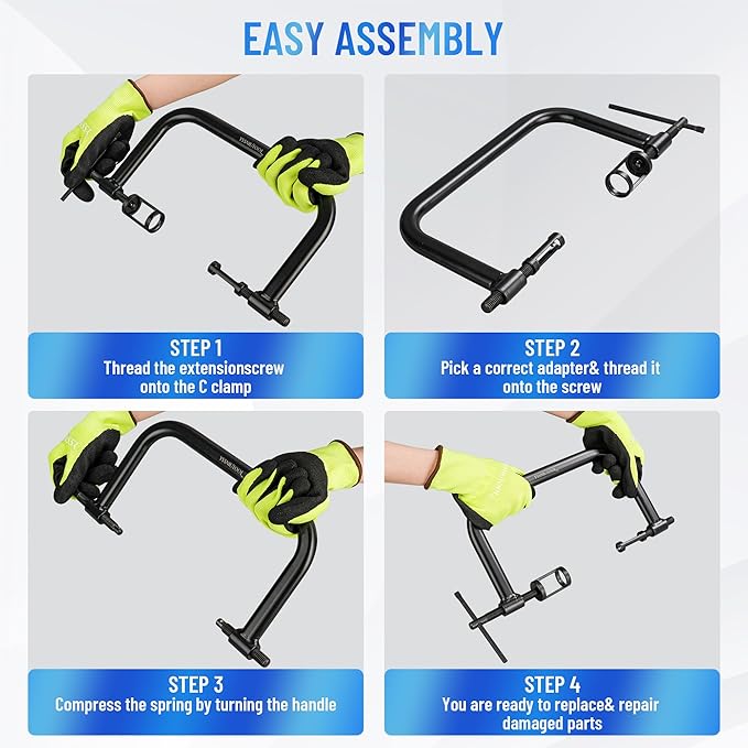 Valve Spring Compressor | 10 Piece Spring Clamp Tool Kit with C Clamp, Collet Pusher Adapters, Extension Rods, and Lever for Car, Motorcycle, ATV, and Small Engine Repairs (Green)