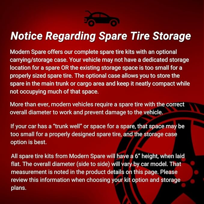 Modern Spare Complete Compact Spare Tire Kit Without Carrying Case - Compatible with 2019-2025 Cadillac XT4