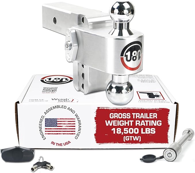 Weigh Safe Adjustable Trailer Hitch Ball Mount, 4" Adjustable Drop Hitch for 2.5" Receiver w/ 2 pc Keyed Alike Lock Set, Heavy Duty Aluminum Trailer Tow Hitch w/Chrome Plated Tow Balls, 18,500 GTW