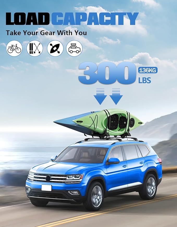 FengYu 300lb Lockable Roof Rack Cross Bars Compatible with Volkswagen VW Atlas 2017-2026 with Raised Side Rails(Not for Atlas Cross Sport), Heavy Duty Aluminum Roof Rails Crossbars Cargo Bars Carrier