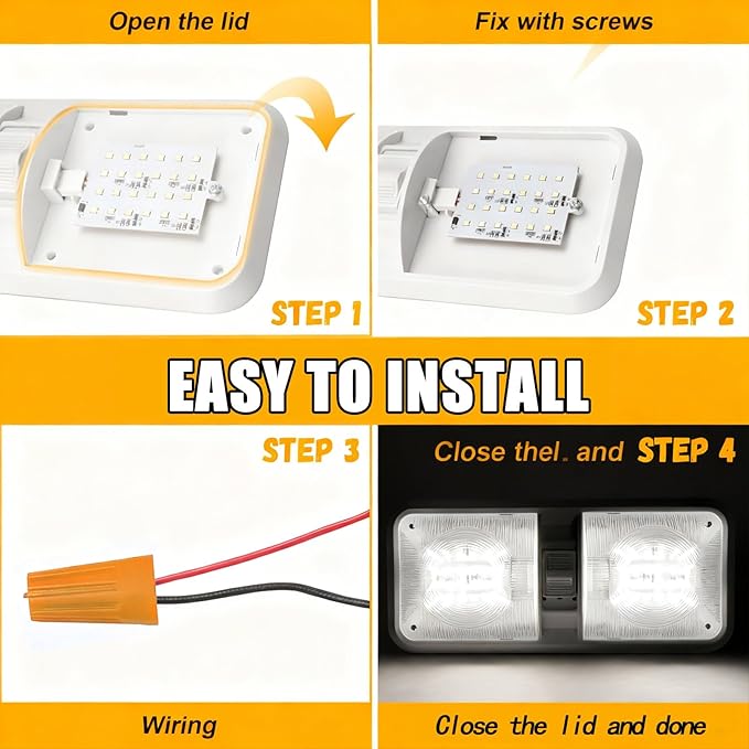 HAISTYLE RV LED Ceiling Double Dome Light Fixture with ON/Off Switch Interior Lighting for Car/RV/Trailer/Camper/Boat DC 11-18V Natural White (2PCS/ Double Dome)