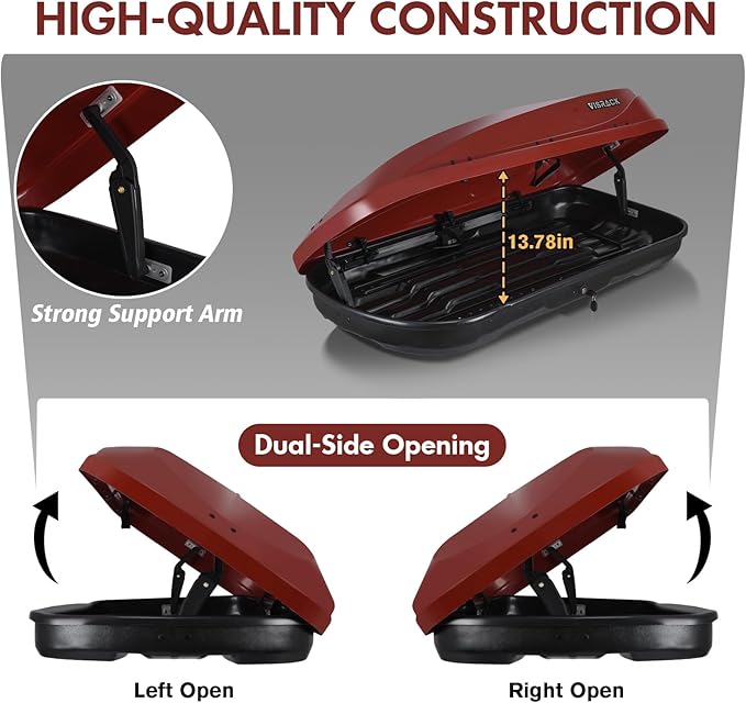 Hard Shell Roof Cargo Carrier with Security Keys, Roof Box, Cargo Box, 56 (L) x 30 (W) x 13.7(H) Inches, 13 Cubic Feet (Tool-Free Install), Red